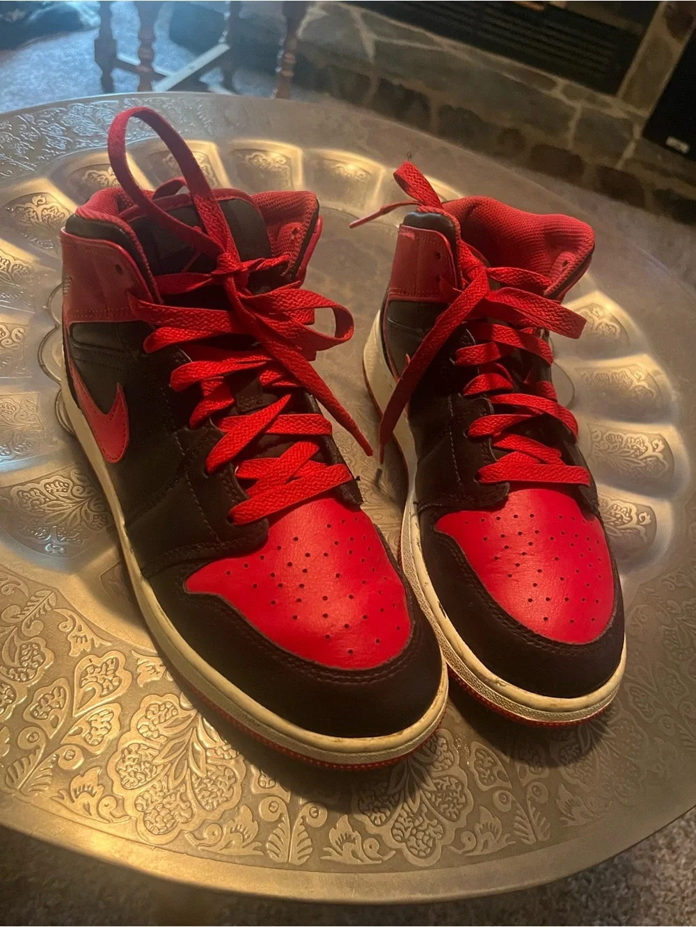 Nike Air Jordan 1 High-Top Sneakers Youth Size 7 Red and Black